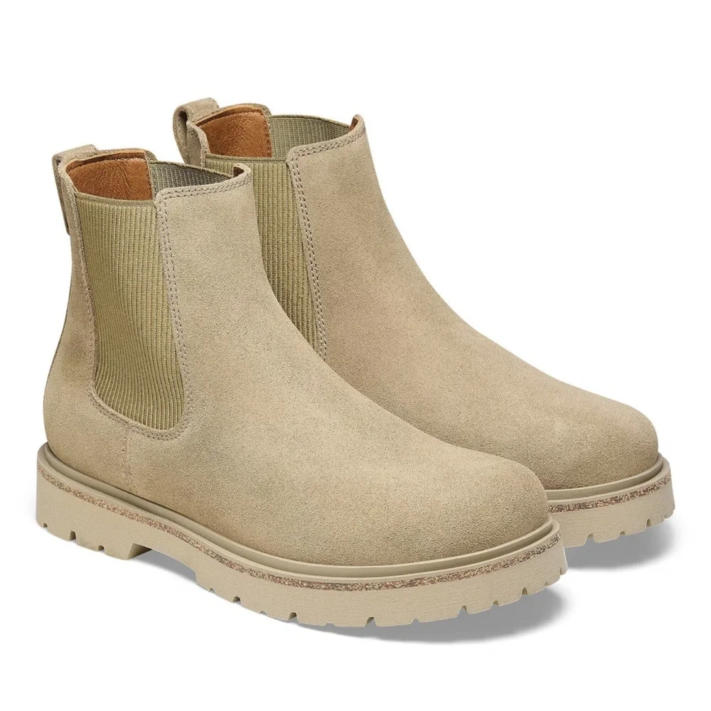 NEW BIRKENSTOCK HIGHWOOD SLIP ON SUEDE ANKLE BOOTS IN TAUPE